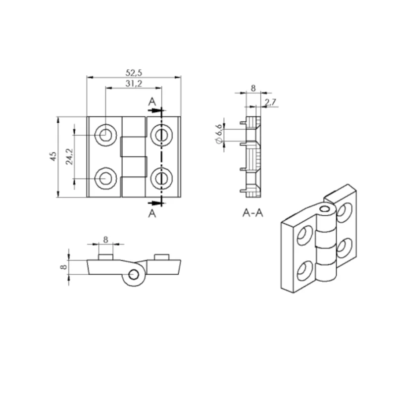Zawias czarny 30×30 wymiary