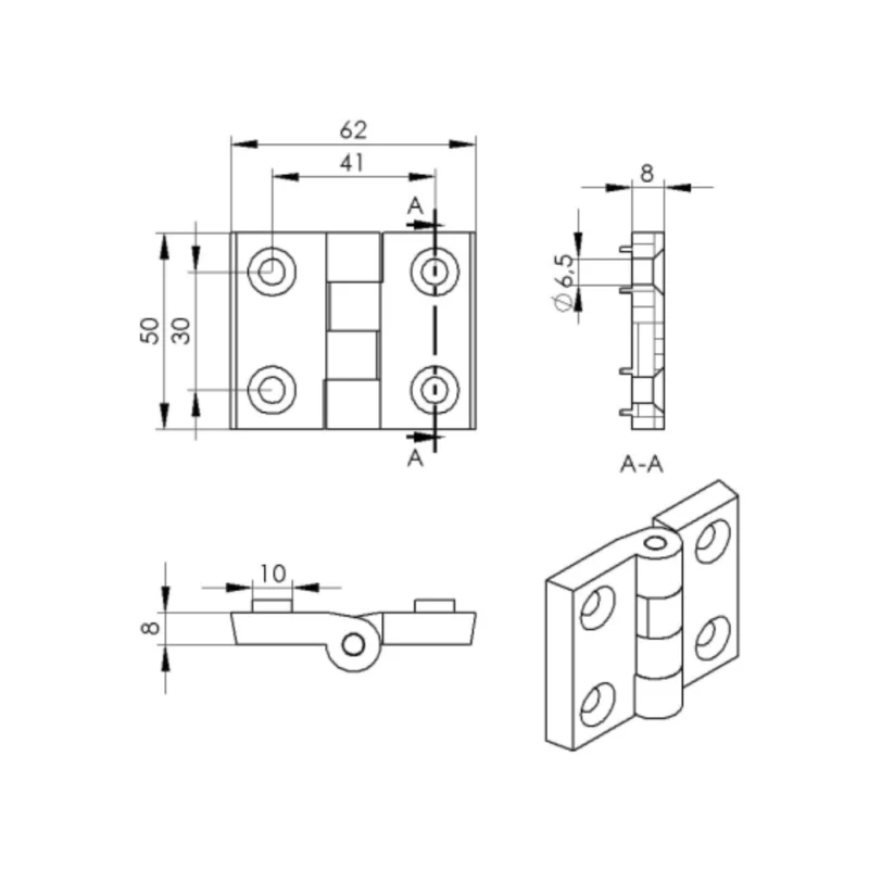 Zawias czarny 40×40 wymiary